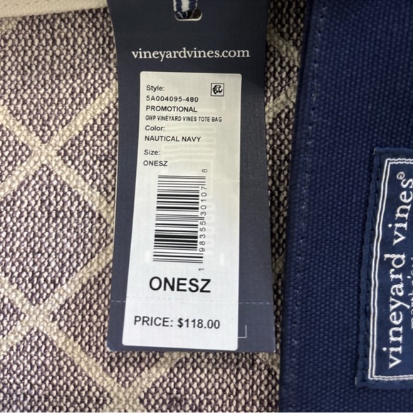 Vineyard Vines Navy & White Logo Canvas Tote - Picture 3 of 3